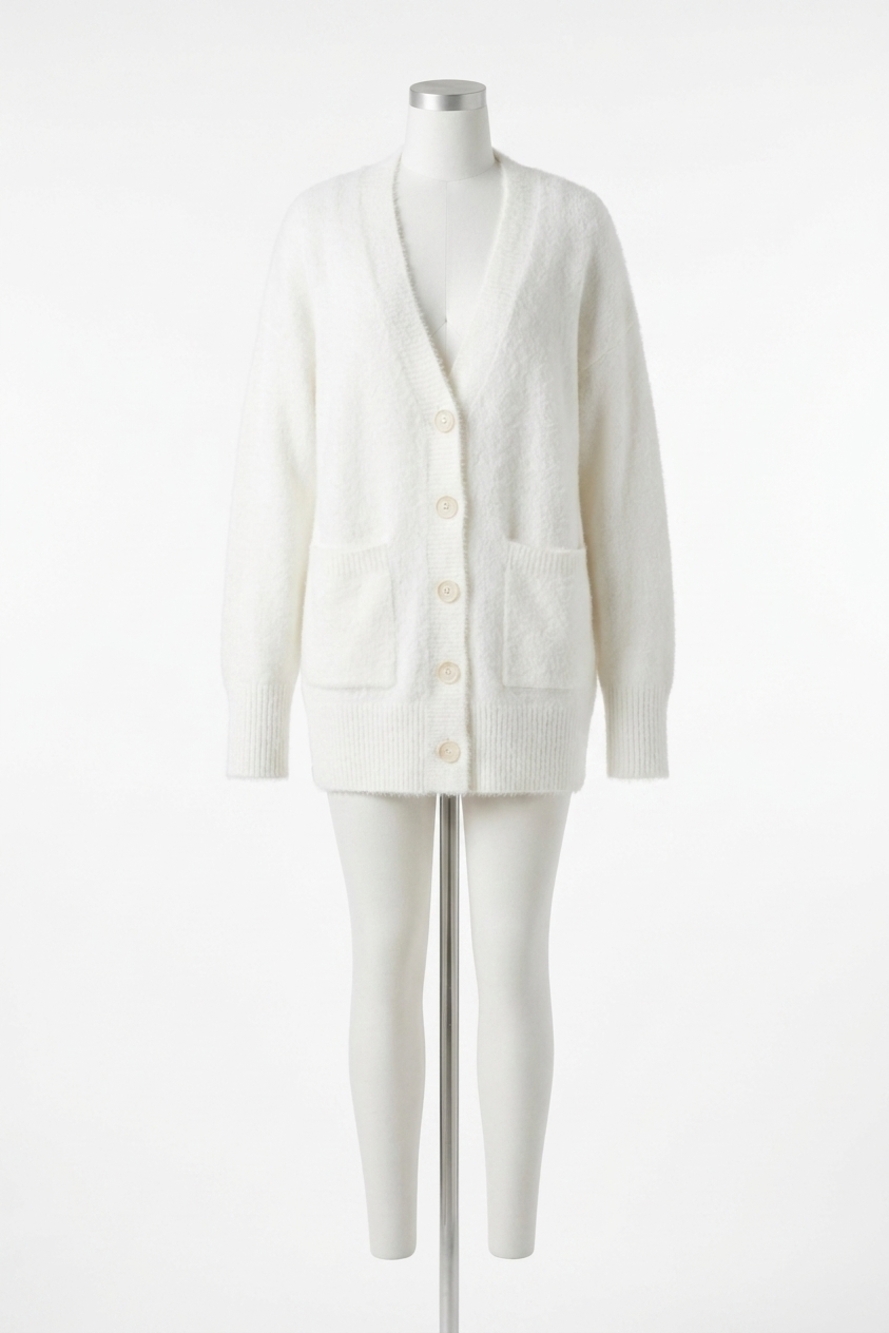 NEW GOOD AMERICAN oversized plush cardigan top in cloud white